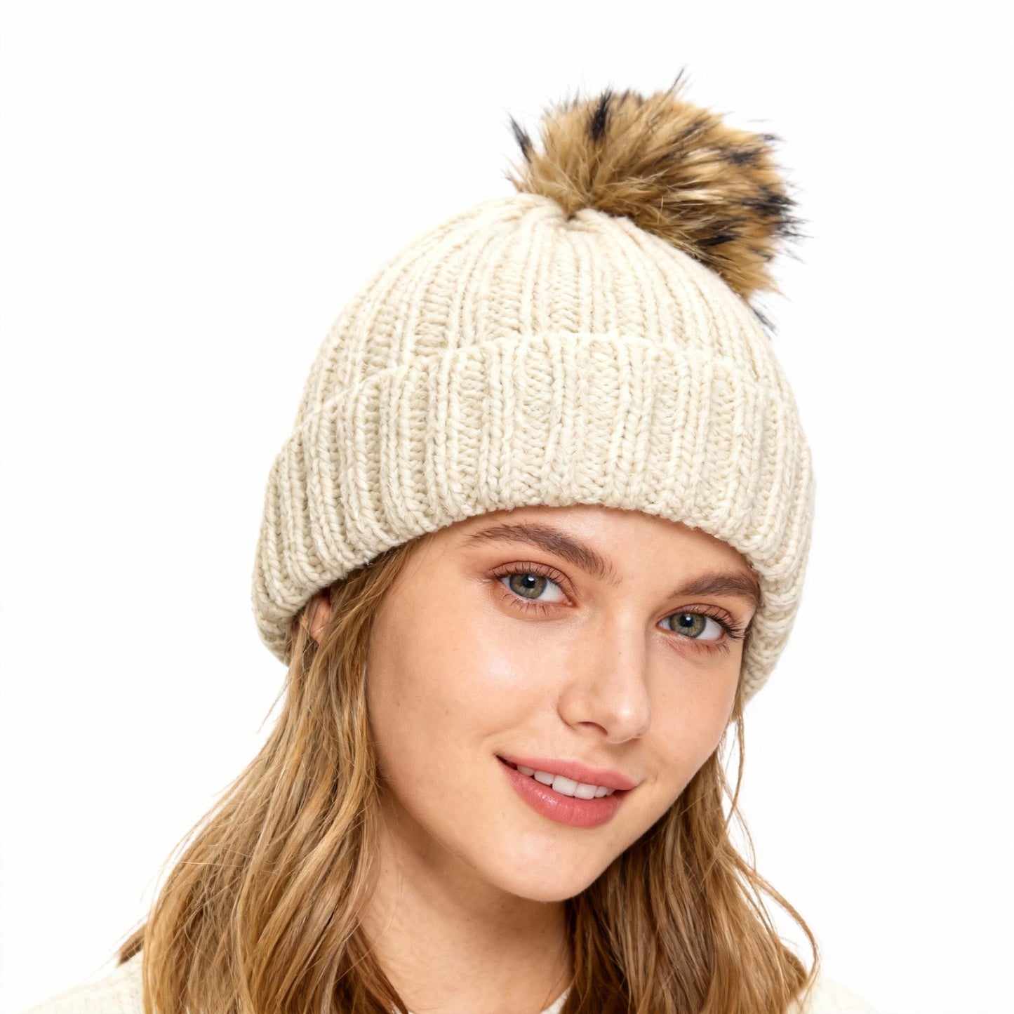 Sweet and Fashionable Winter Knitted Hat with Woolen Ball and Yarn Thick Velvet Women's Ear Protection Hat