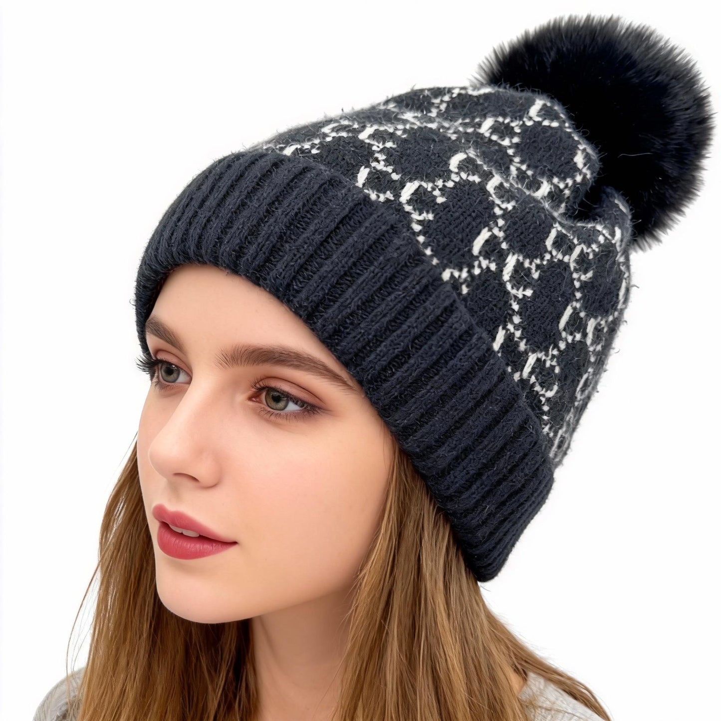 Winter Velvet Warm Hat Children's Jacquard Knitted Yarn Hat with Ear Protection Windproof and Cold Proof Design for Kids