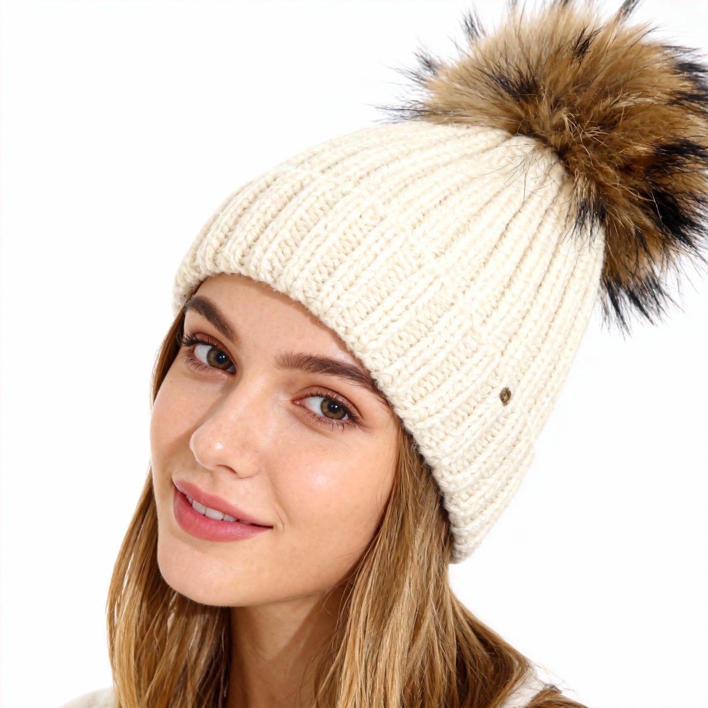 Sweet and Fashionable Winter Knitted Hat with Woolen Ball and Yarn Thick Velvet Women's Ear Protection Hat