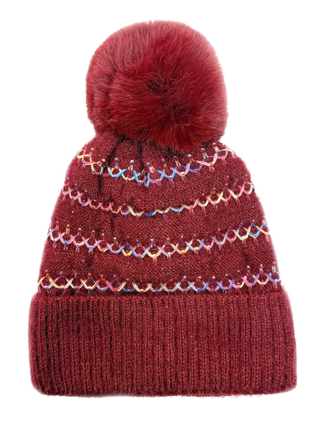 Women's Winter Fleece Lined Colorful Knit Hat Thickened Cold-Resistant Ski Pom Pom Ear Flap Hat for Cozy Days