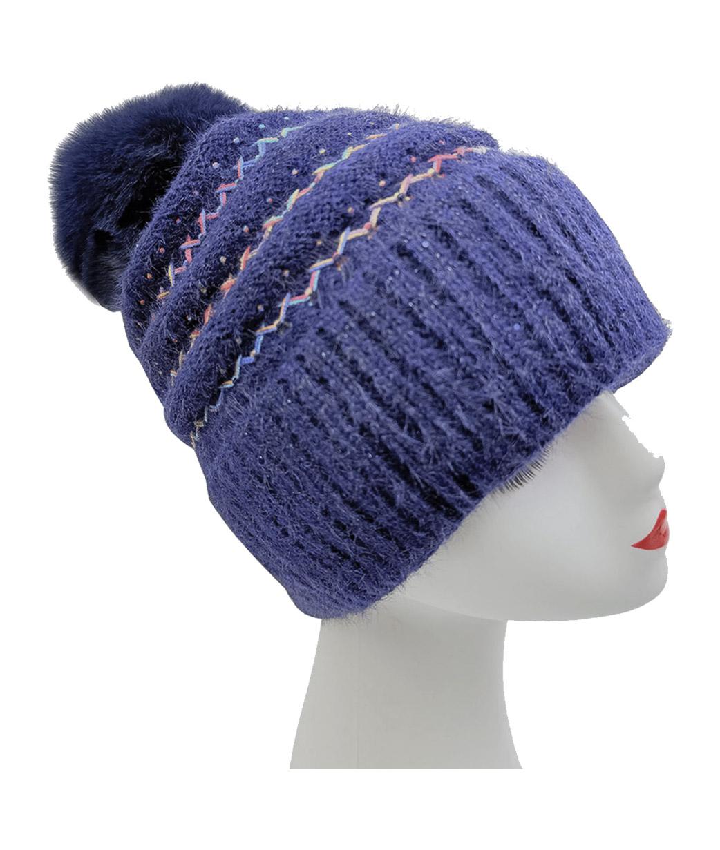 Women's Winter Fleece Lined Colorful Knit Hat Thickened Cold-Resistant Ski Pom Pom Ear Flap Hat for Cozy Days