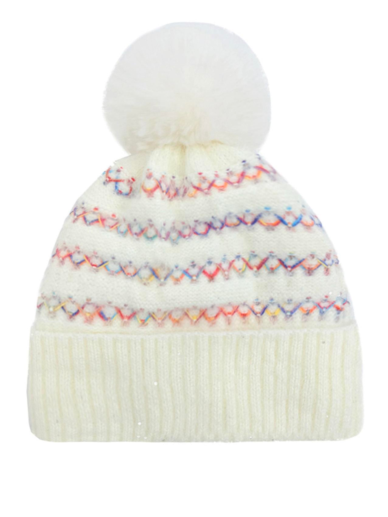 Women's Winter Fleece Lined Colorful Knit Hat Thickened Cold-Resistant Ski Pom Pom Ear Flap Hat for Cozy Days