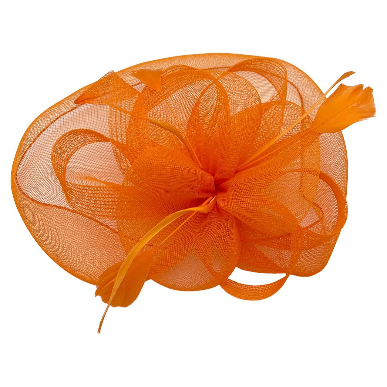 Large Mesh Net Fascinator with Side Flower & Feather