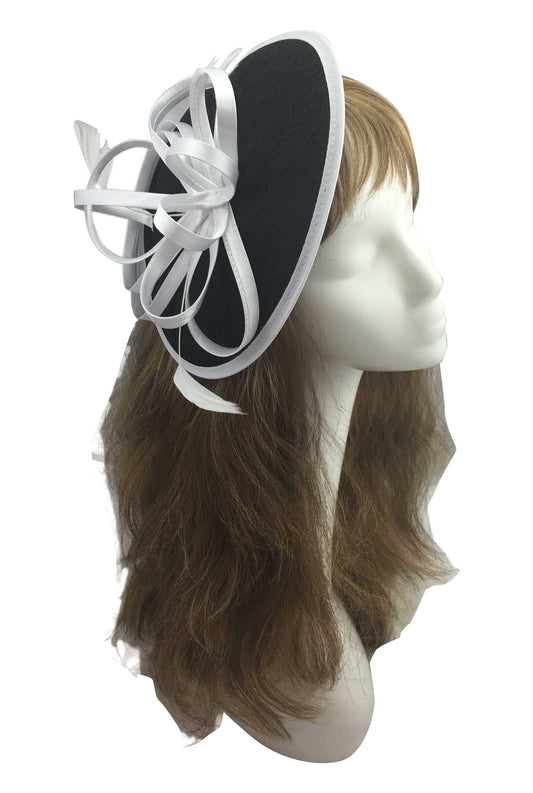 Ladies Floral Pattern Fascinator with Satin Loops and Teardrop Feathers Headband Hair Clip Pin for Special Occasions