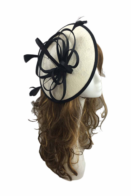 Ladies Floral Pattern Fascinator with Satin Loops and Teardrop Feathers Headband Hair Clip Pin for Special Occasions