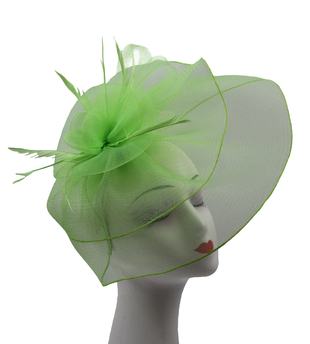 Large Floaty Two-Layer Fascinator, Synthetic Curls with Feathers  Flower & Feathers Detailing