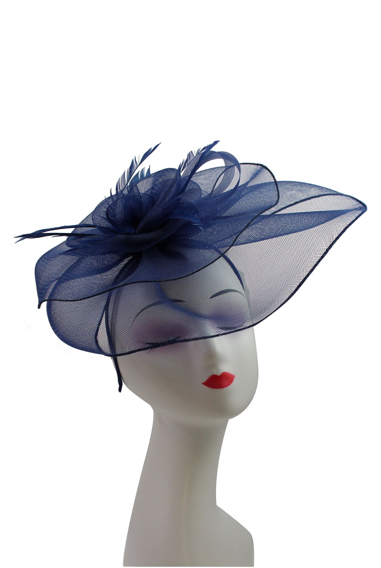 Large Floaty Two-Layer Fascinator, Synthetic Curls with Feathers  Flower & Feathers Detailing