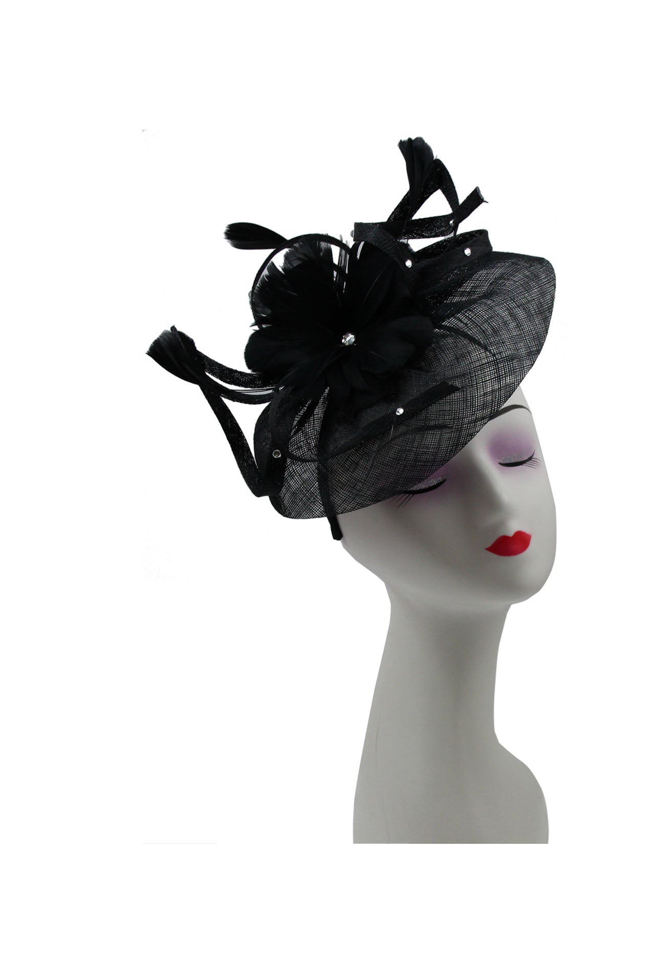 Large Fascinator with Sinamay Disc & Curled Feather for Special Occasions