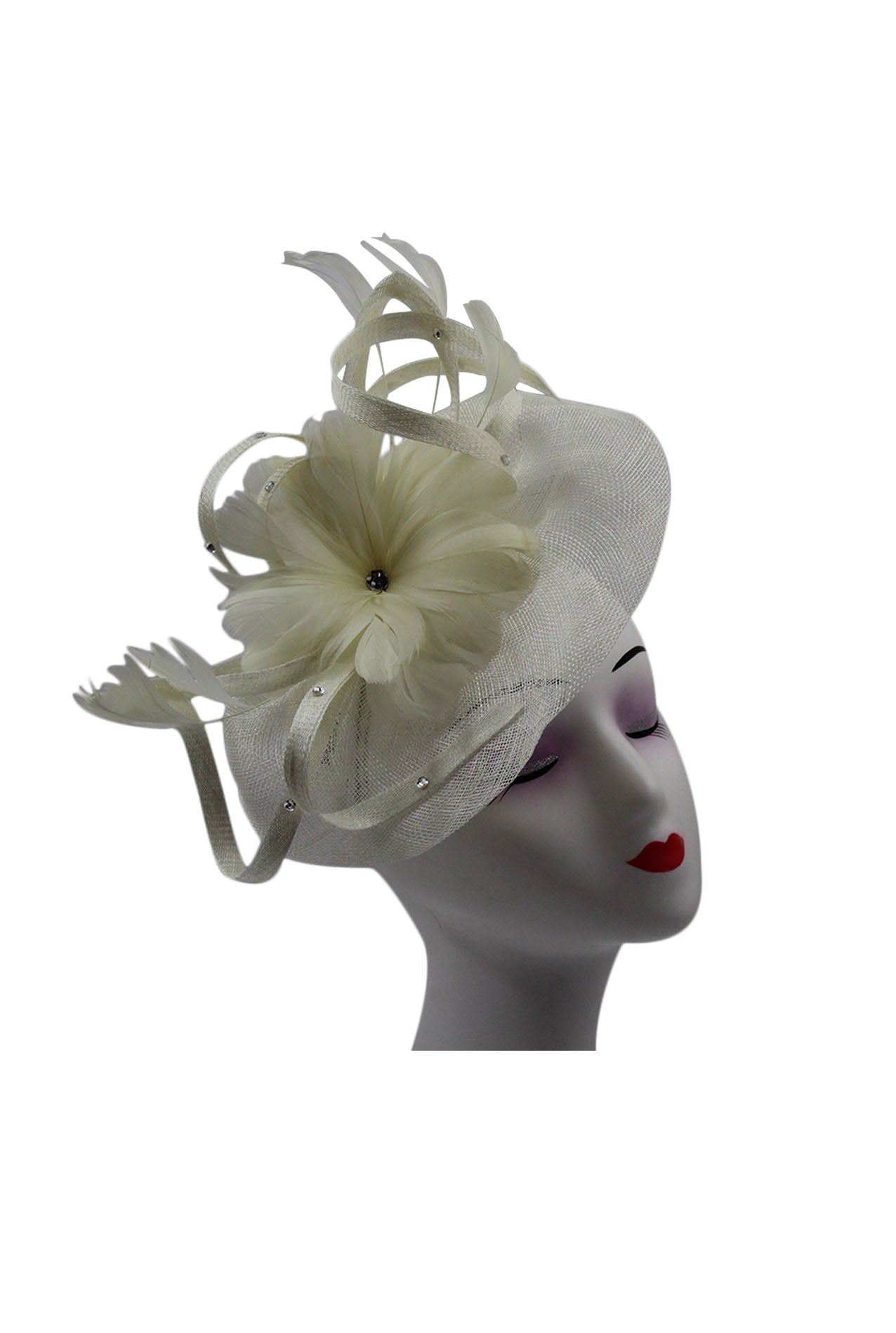 Large Fascinator with Sinamay Disc & Curled Feather for Special Occasions