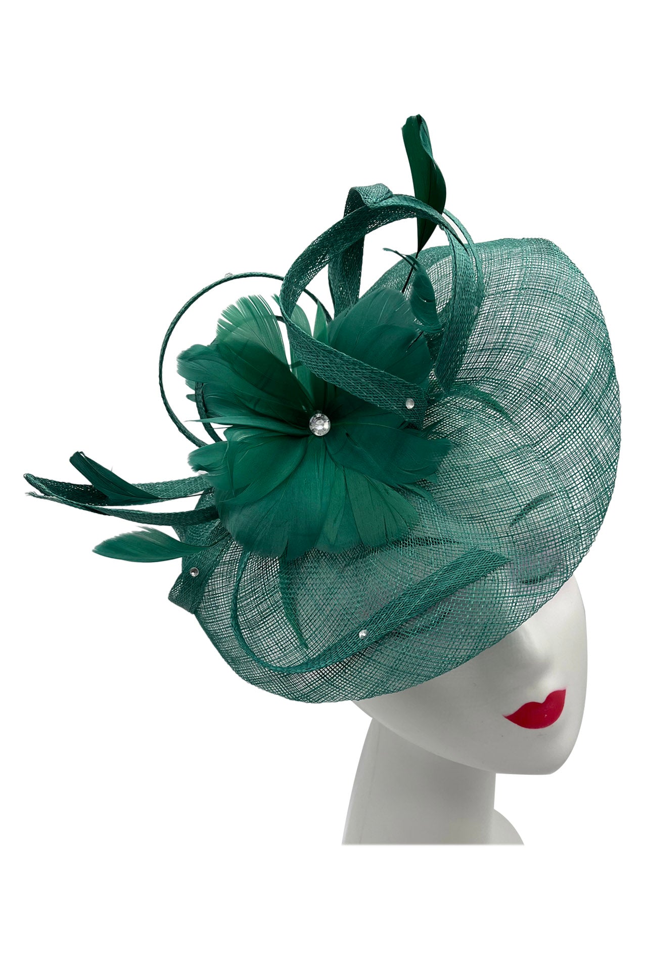 Large Fascinator with Sinamay Disc & Curled Feather for Special Occasions