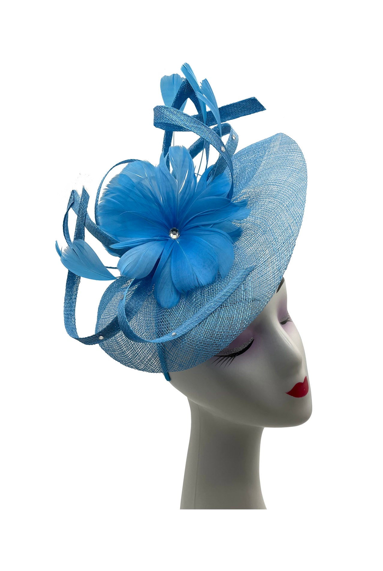 Large Fascinator with Sinamay Disc & Curled Feather for Special Occasions