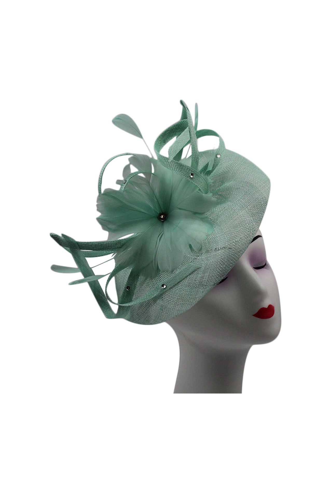 Large Fascinator with Sinamay Disc & Curled Feather for Special Occasions
