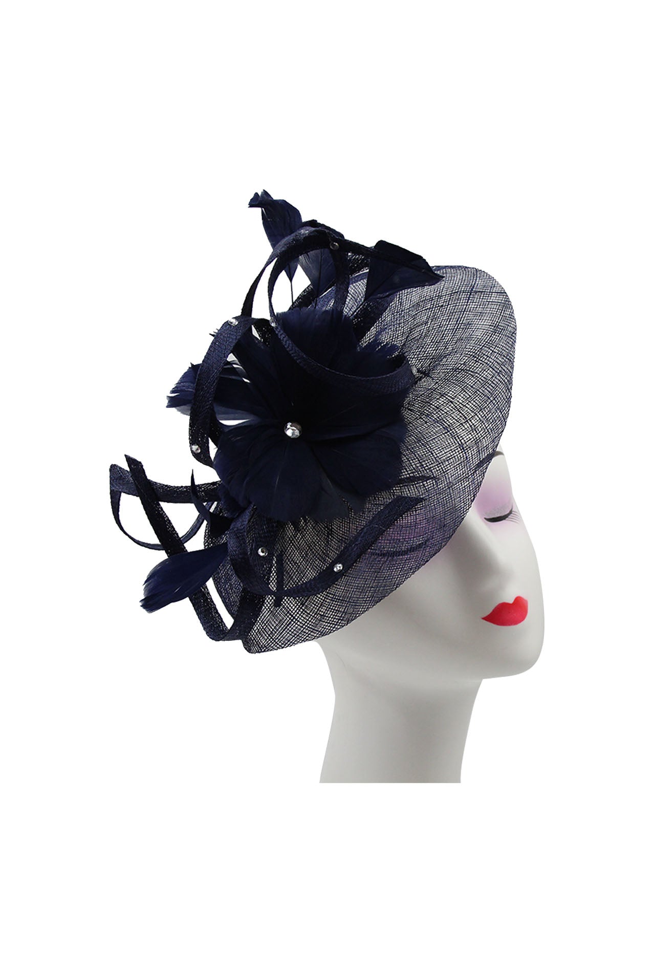 Large Fascinator with Sinamay Disc & Curled Feather for Special Occasions