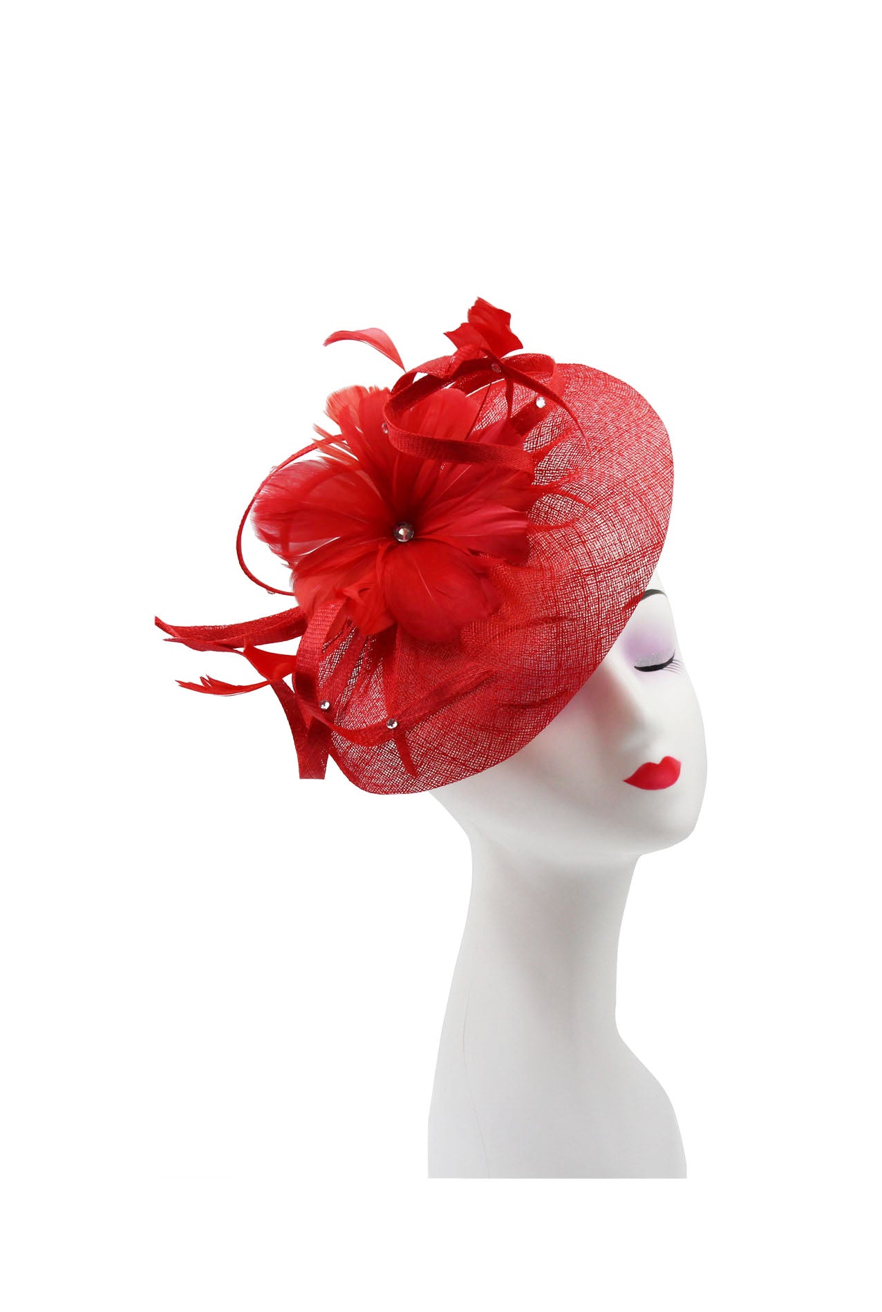 Large Fascinator with Sinamay Disc & Curled Feather for Special Occasions