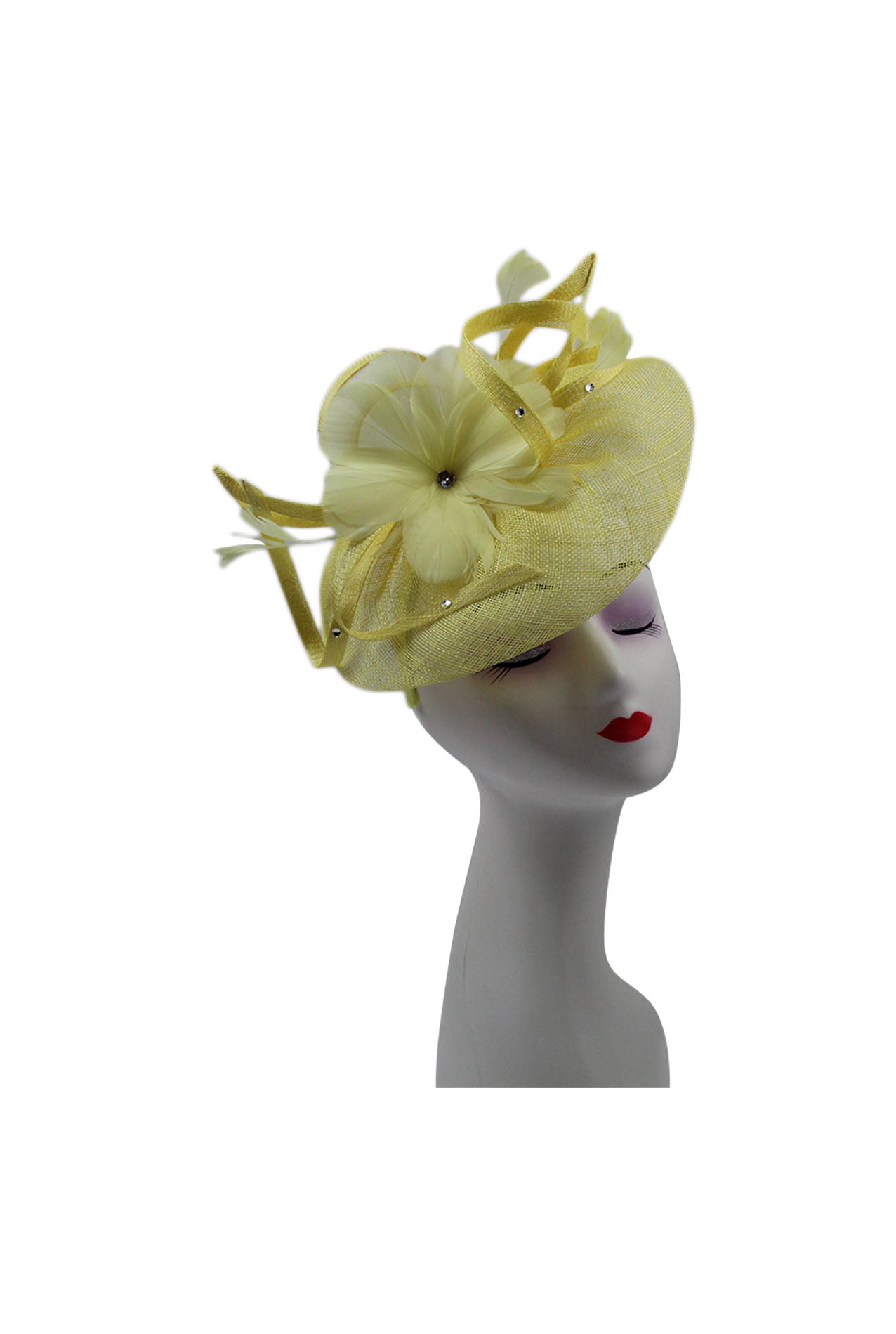 Large Fascinator with Sinamay Disc & Curled Feather for Special Occasions