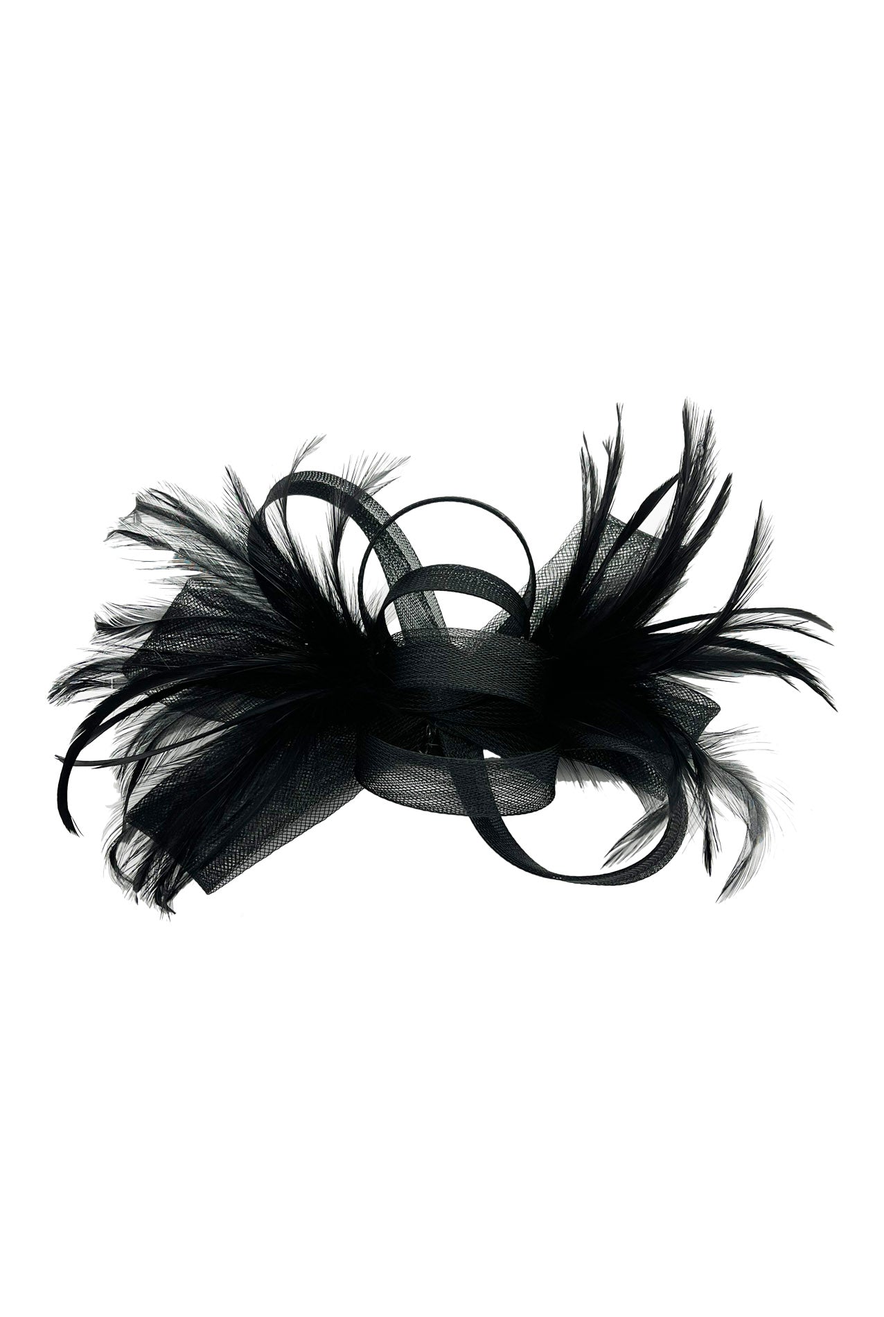 Loop Bow Fascinator with Feathers - Synthetic Curls & Ribbons