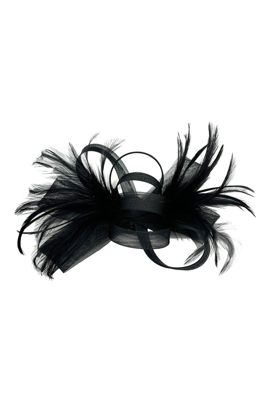 Loop Bow Fascinator with Feathers - Synthetic Curls & Ribbons