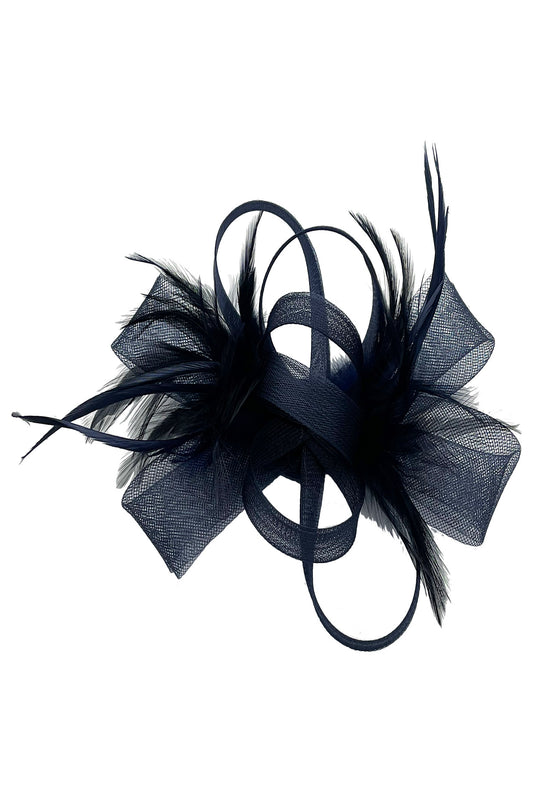 Loop Bow Fascinator with Feathers - Synthetic Curls & Ribbons