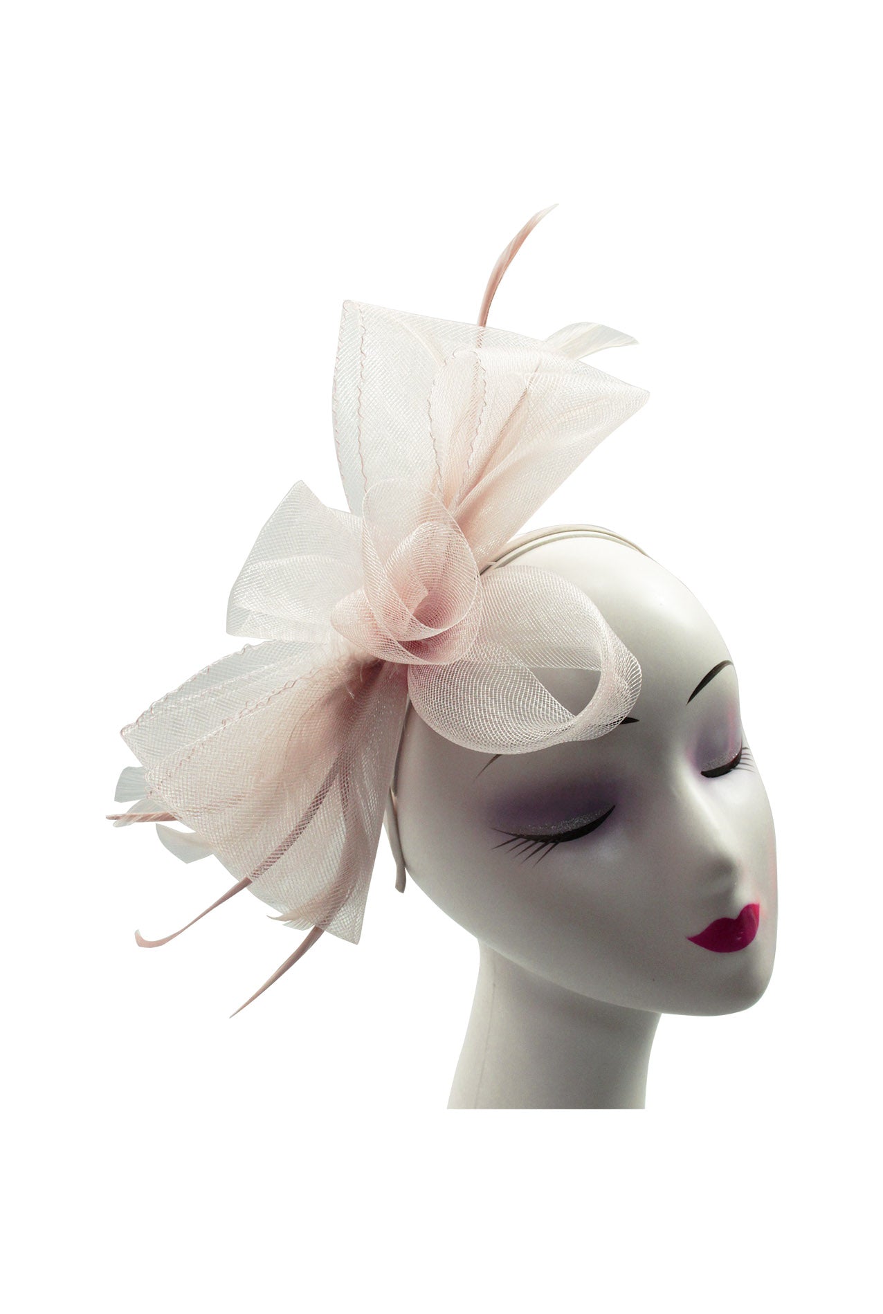 Large Folded Bow Knot Fascinator with Synthetic Curls & Feathers Elegant Design with Headband and Clip for Stylish Accessory