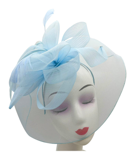 Large Mesh Net Fascinator with Side Flower & Feather