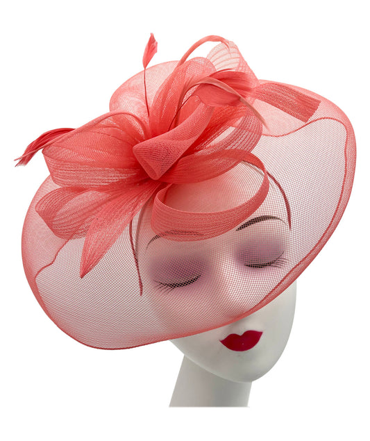 Large Mesh Net Fascinator with Side Flower & Feather