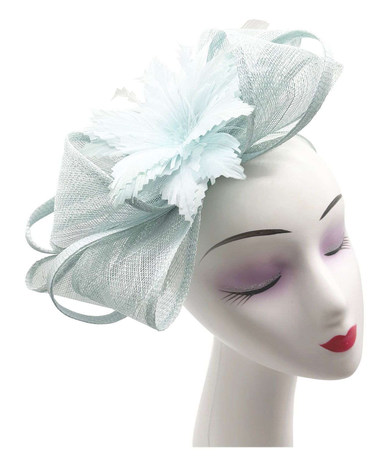 Curly Sinamy Fascinator with Feather Flower - Sinamay Material, 27cm Base, Includes Headband & Clip, Versatile for Any Occasion