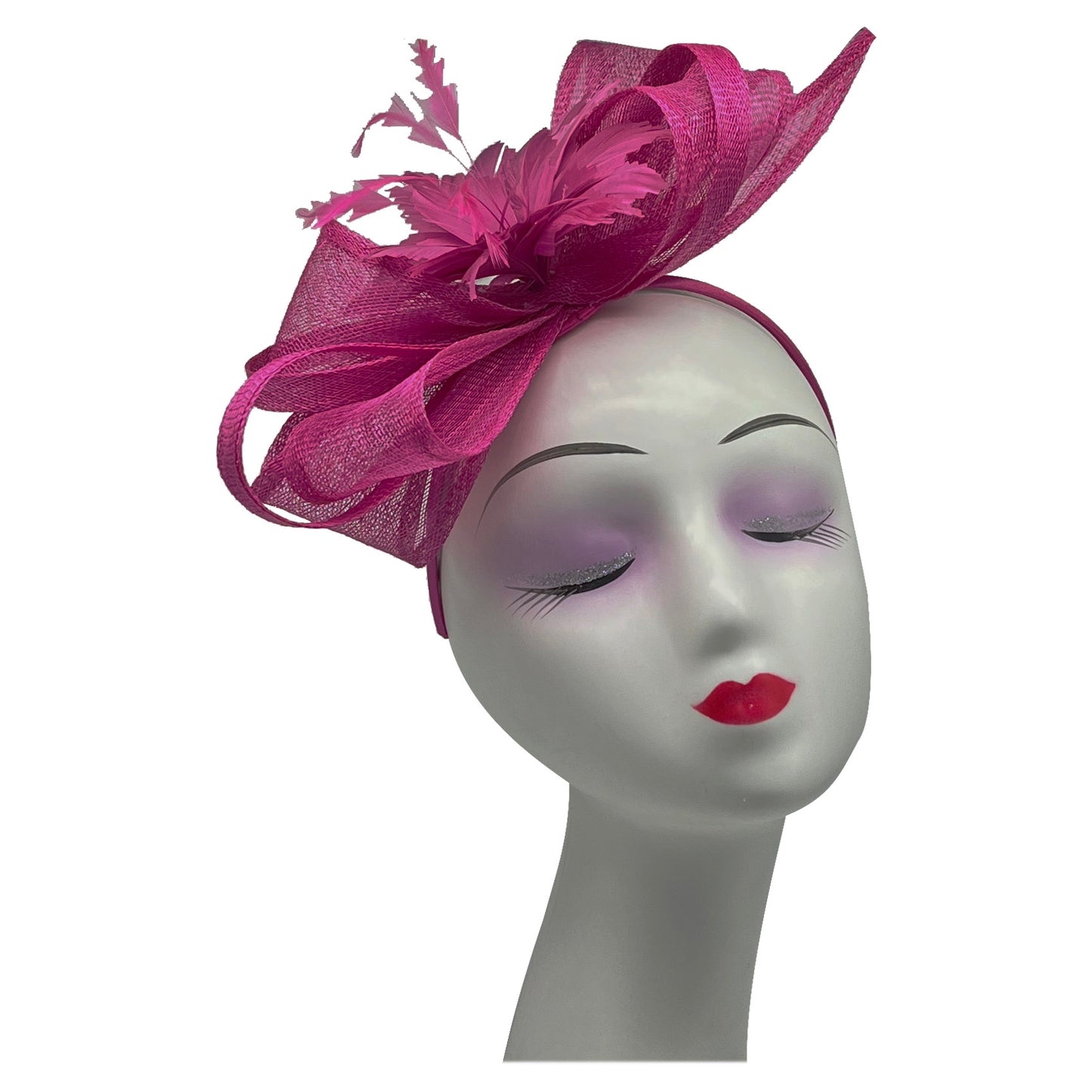 Curly Sinamy Fascinator with Feather Flower - Sinamay Material, 27cm Base, Includes Headband & Clip, Versatile for Any Occasion
