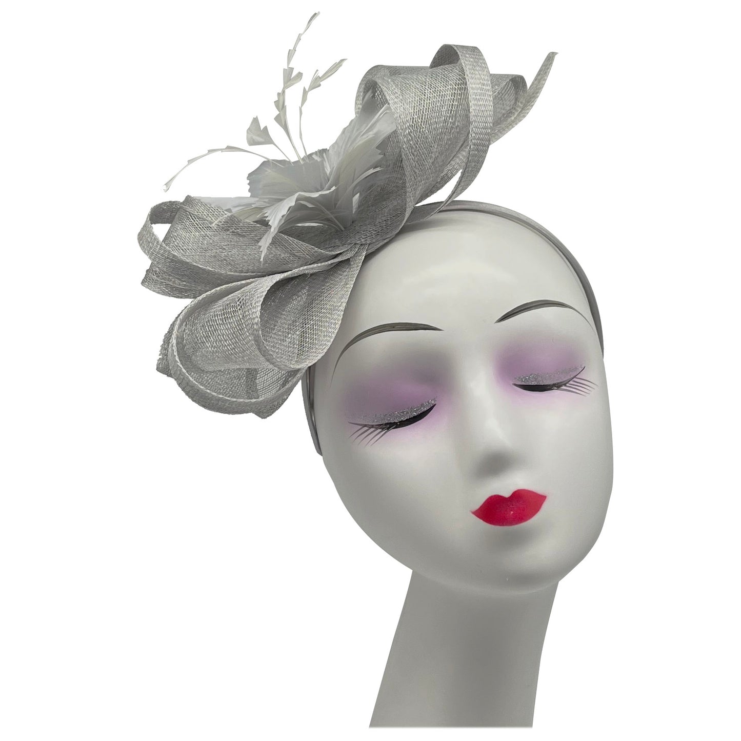 Curly Sinamy Fascinator with Feather Flower - Sinamay Material, 27cm Base, Includes Headband & Clip, Versatile for Any Occasion