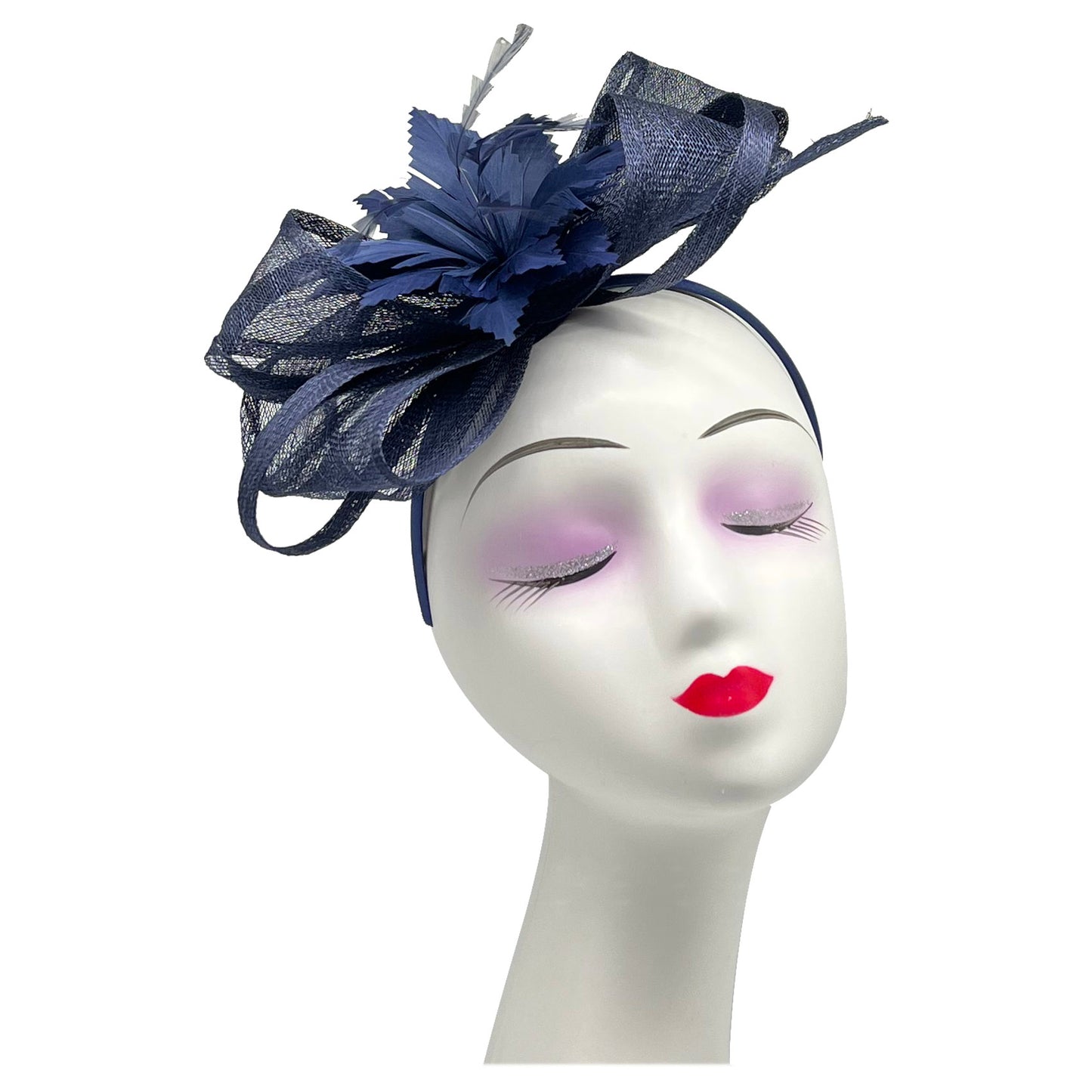 Curly Sinamy Fascinator with Feather Flower - Sinamay Material, 27cm Base, Includes Headband & Clip, Versatile for Any Occasion