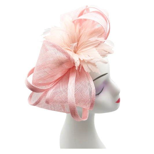 Curly Sinamy Fascinator with Feather Flower - Sinamay Material, 27cm Base, Includes Headband & Clip, Versatile for Any Occasion