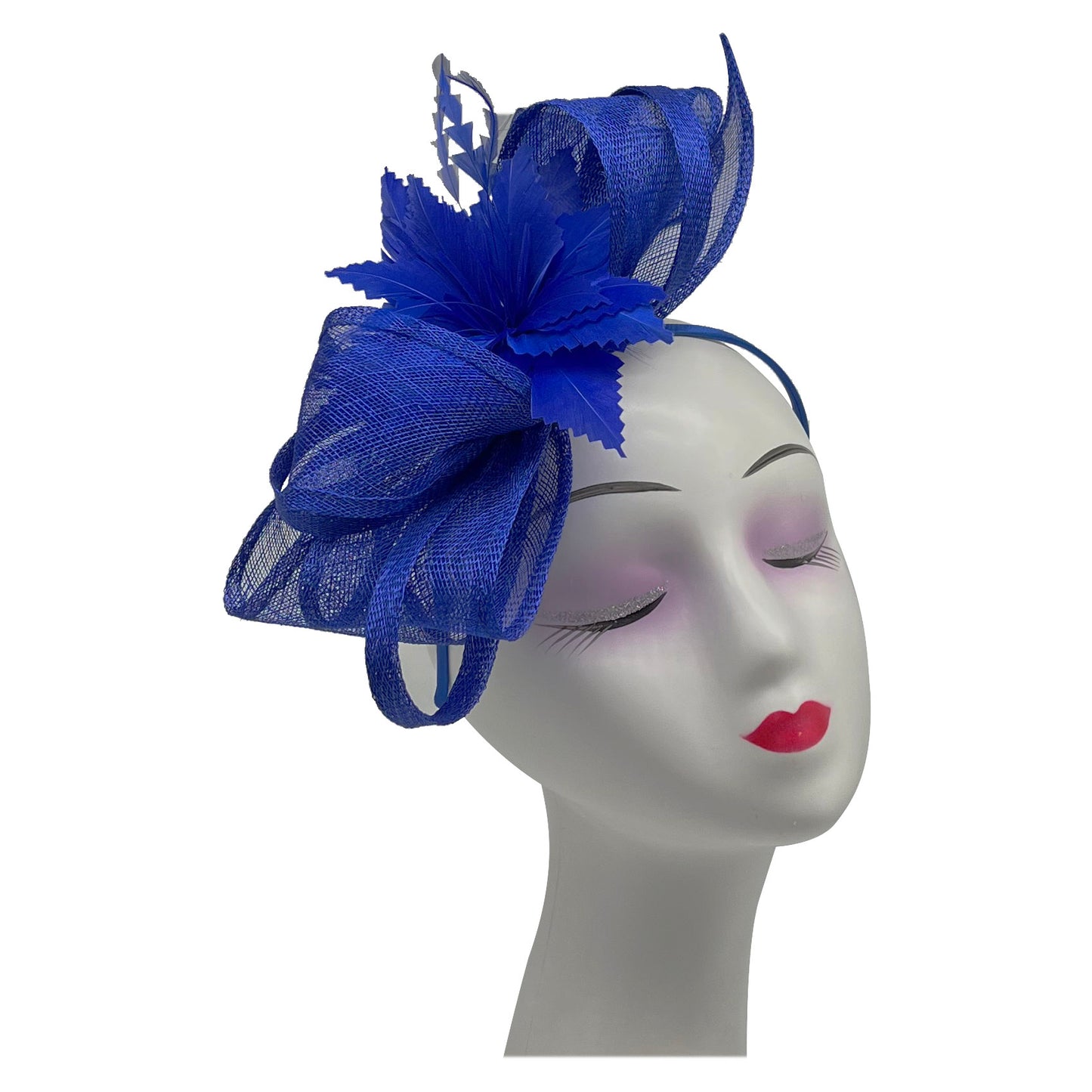 Curly Sinamy Fascinator with Feather Flower - Sinamay Material, 27cm Base, Includes Headband & Clip, Versatile for Any Occasion