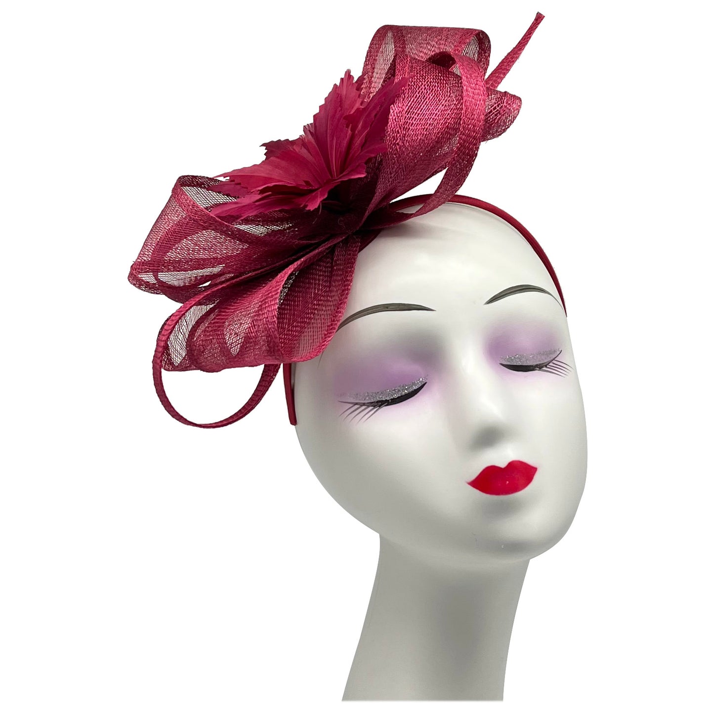 Curly Sinamy Fascinator with Feather Flower - Sinamay Material, 27cm Base, Includes Headband & Clip, Versatile for Any Occasion