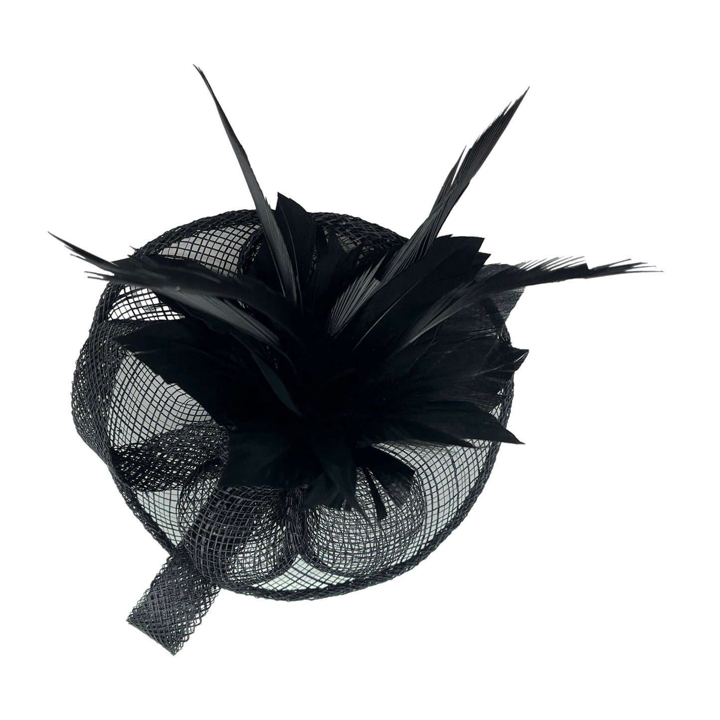 Small Curly Clip-on Sinamay Fascinator with Feather Flower