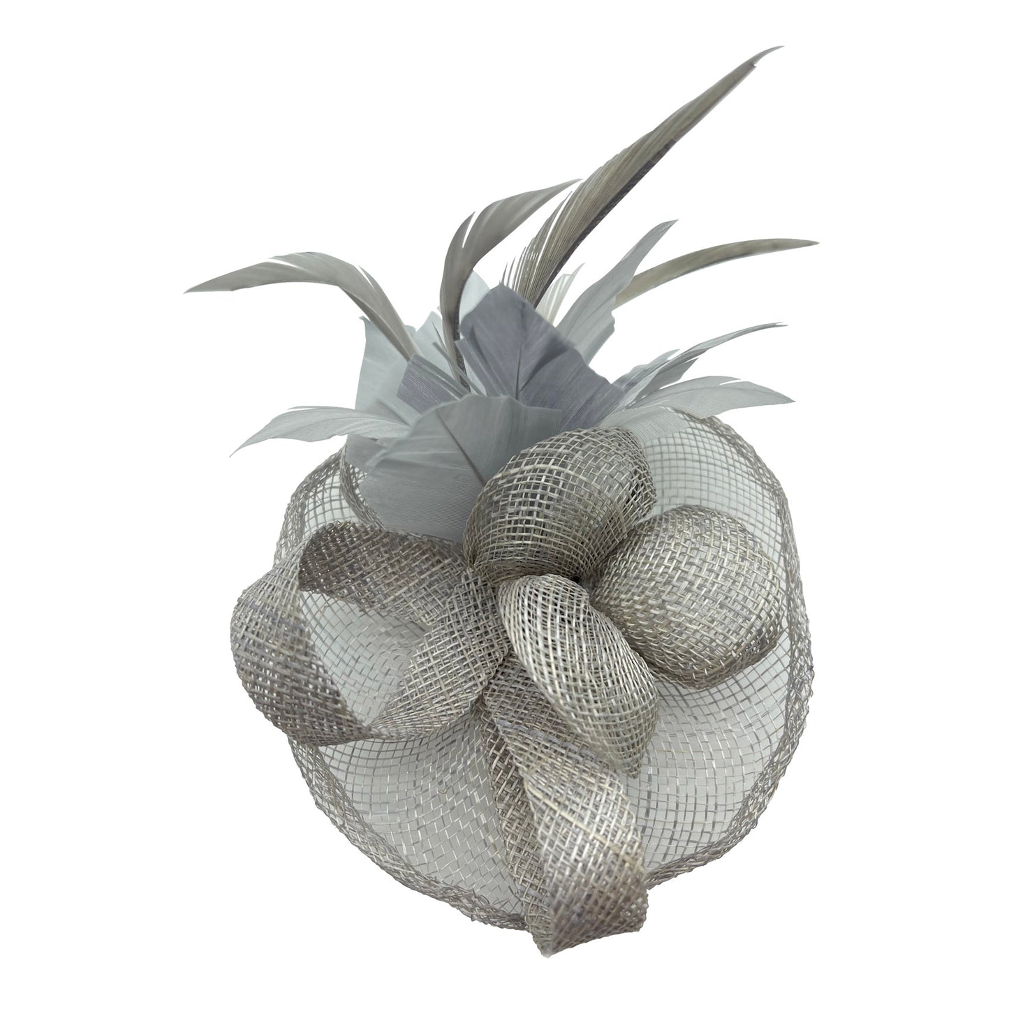 Small Curly Clip-on Sinamay Fascinator with Feather Flower