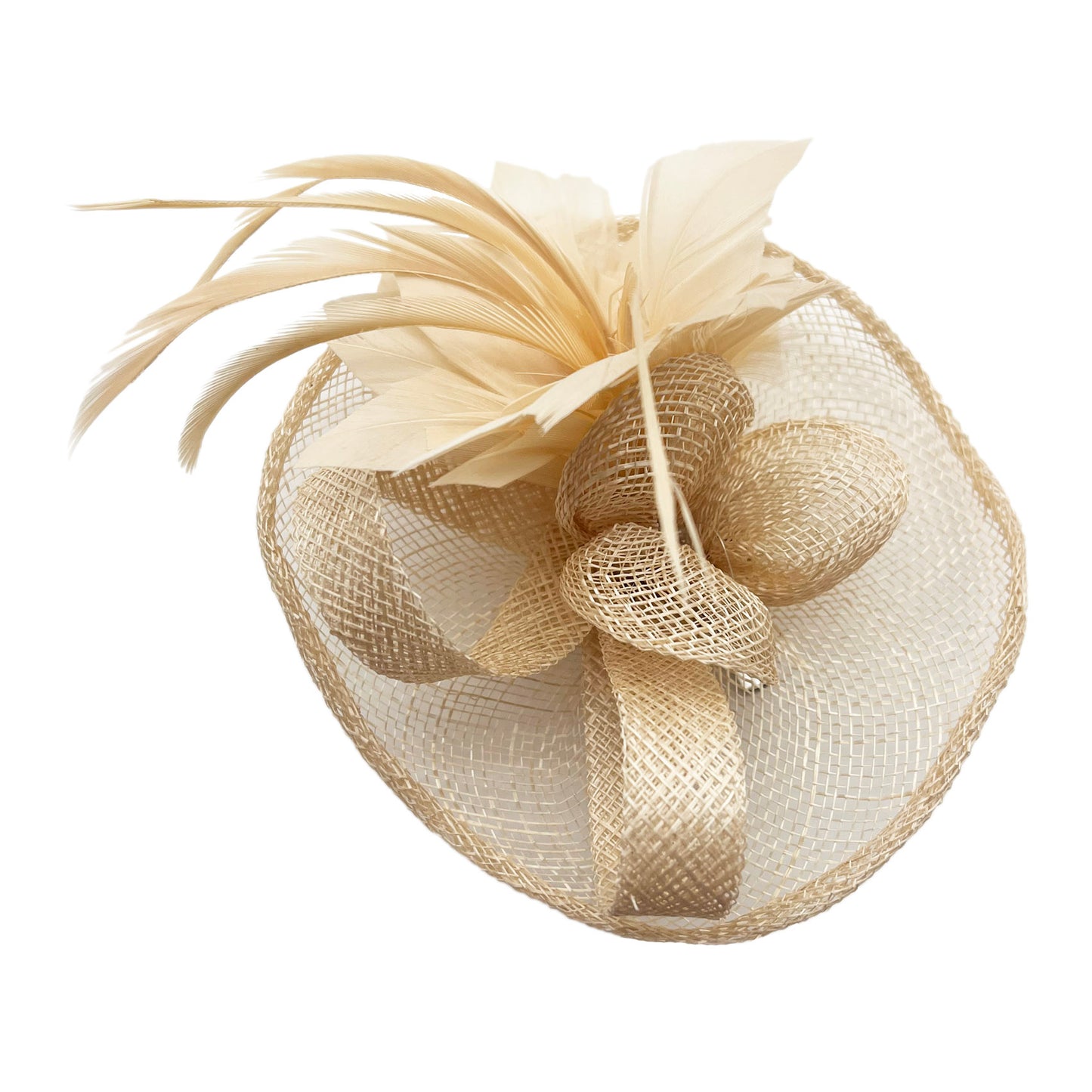 Small Curly Clip-on Sinamay Fascinator with Feather Flower