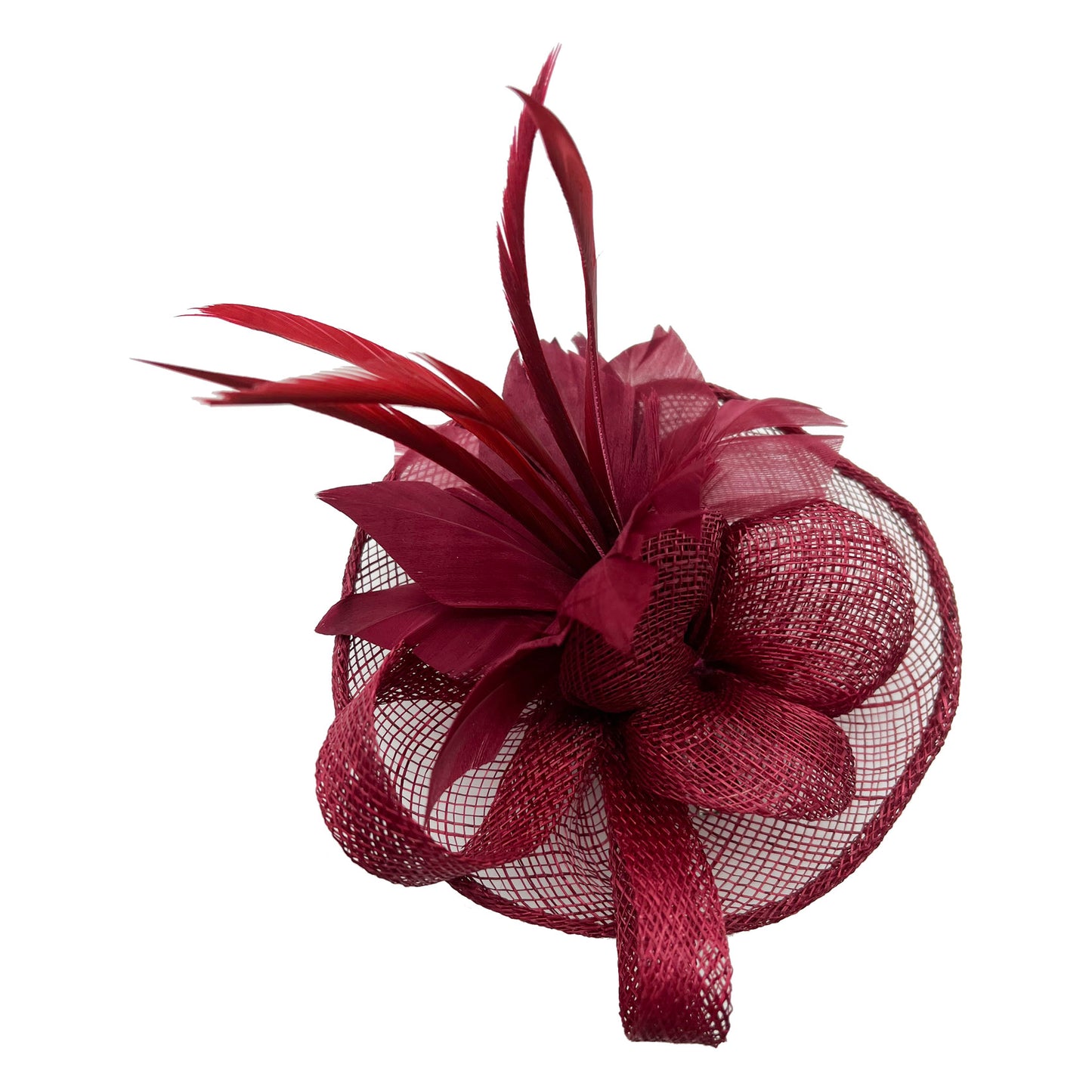 Small Curly Clip-on Sinamay Fascinator with Feather Flower