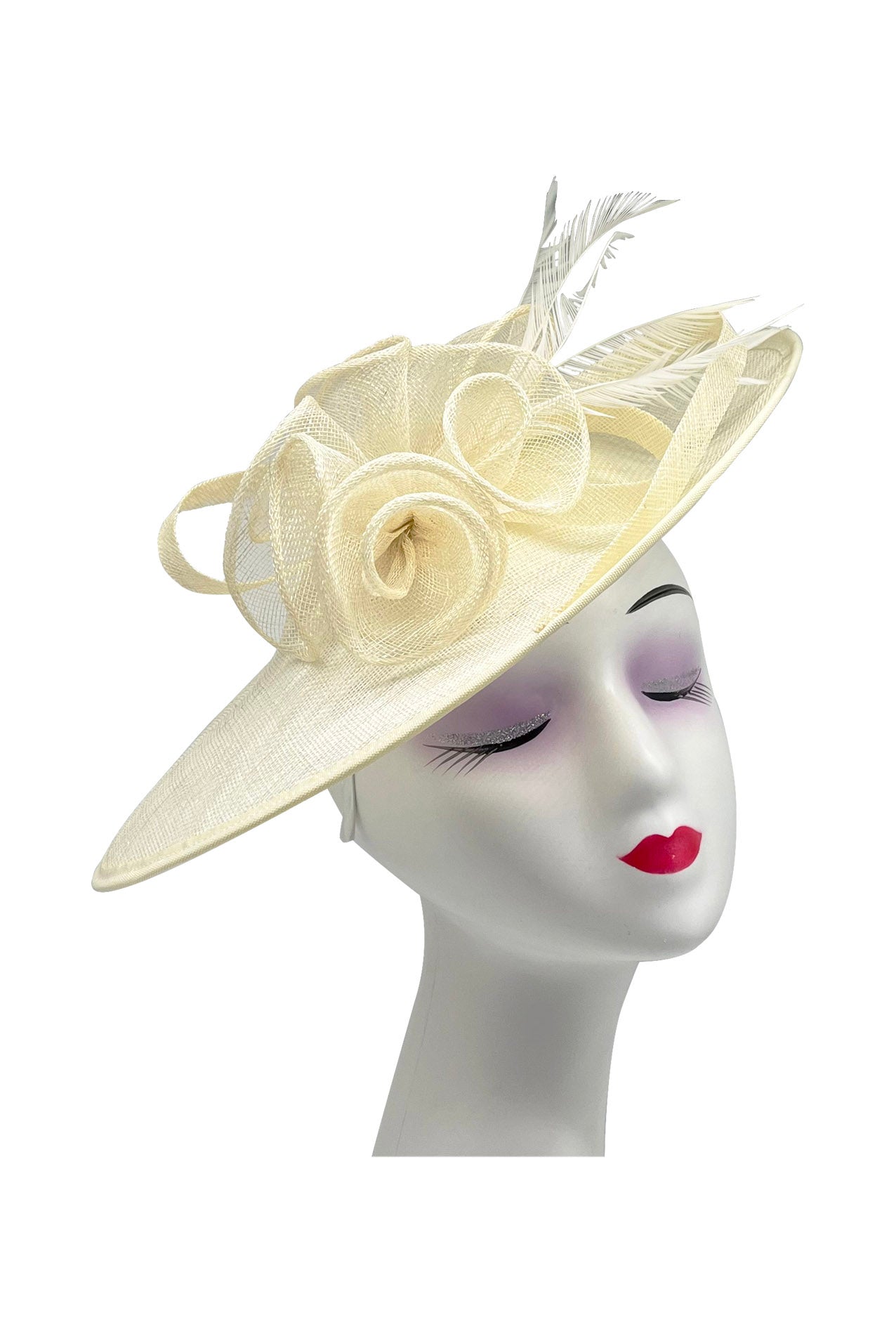 Large Sinamay Hatinator with Flower and Feather in Vibrant Colors for Special Occasions