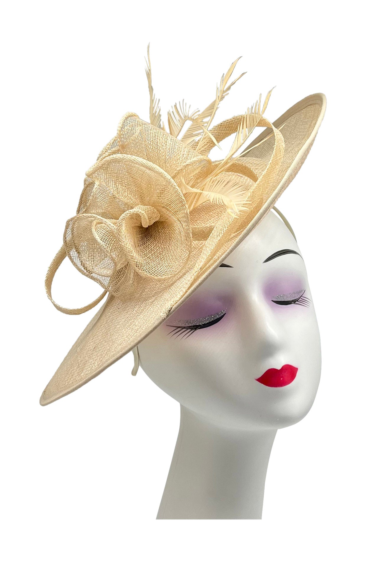 Large Sinamay Hatinator with Flower and Feather in Vibrant Colors for Special Occasions