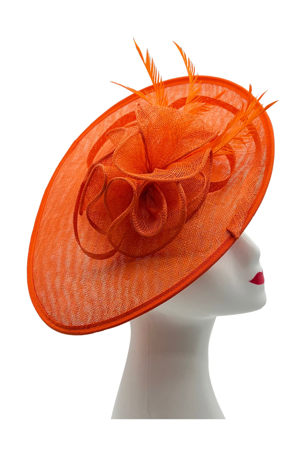 Large Sinamay Hatinator with Flower and Feather in Vibrant Colors for Special Occasions