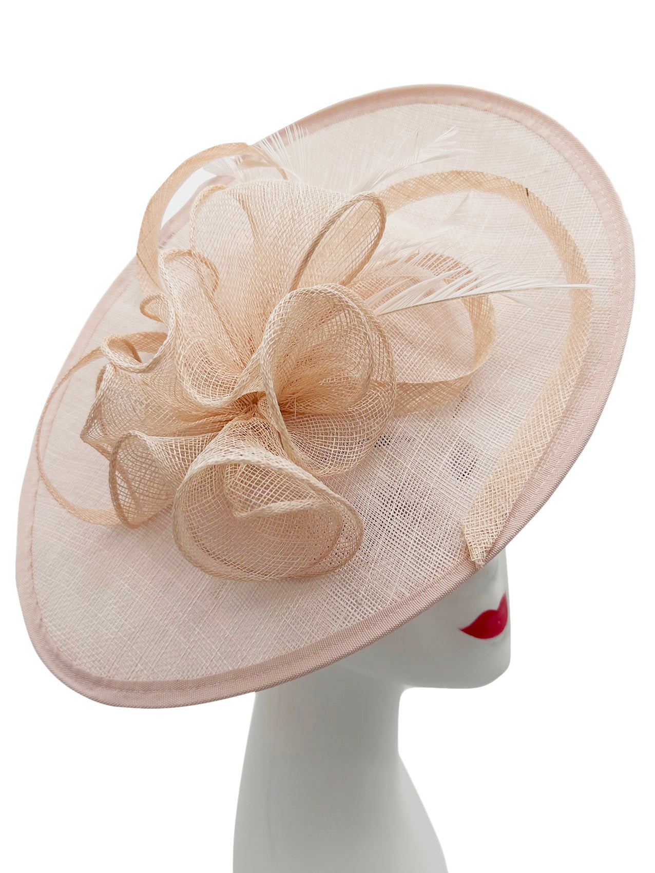 Large Sinamay Hatinator with Flower and Feather in Vibrant Colors for Special Occasions