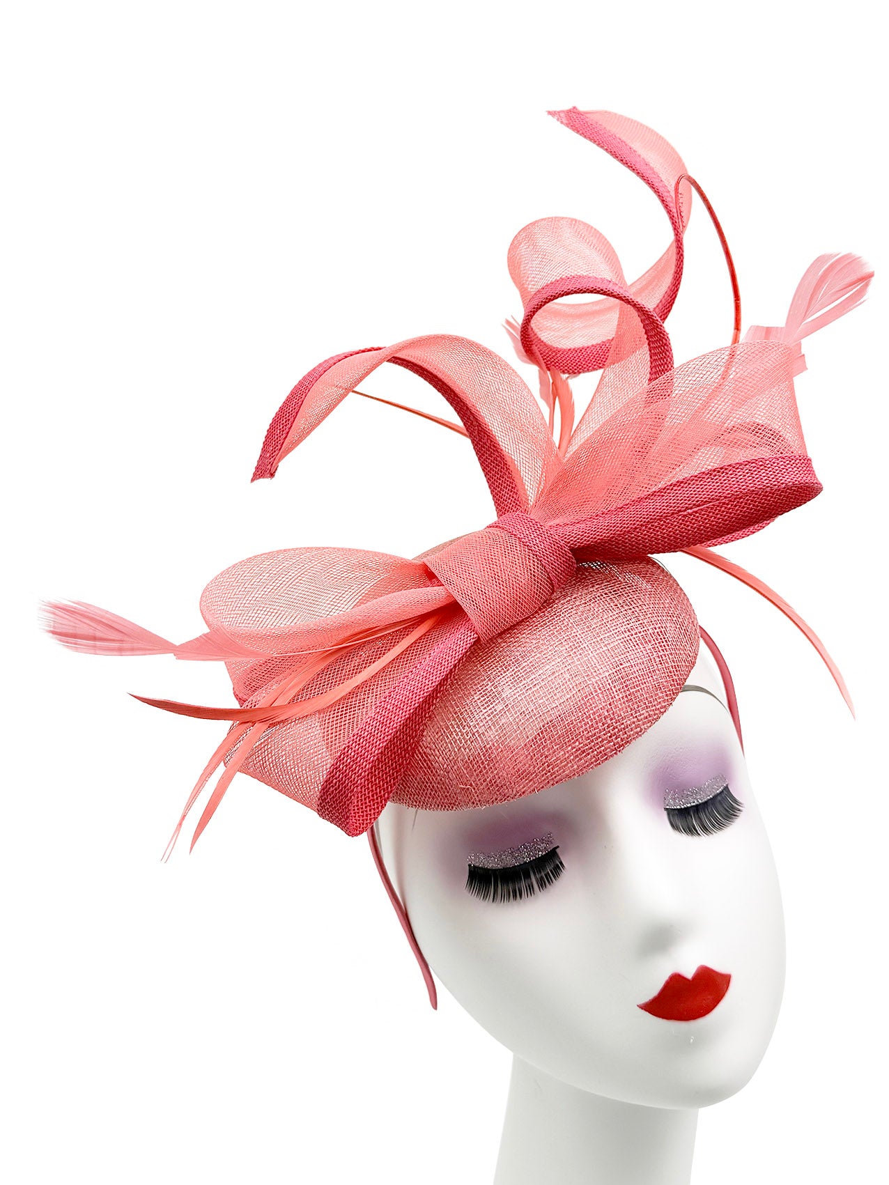 Round Pill Box Fascinator with Bow & Feathers Detailing