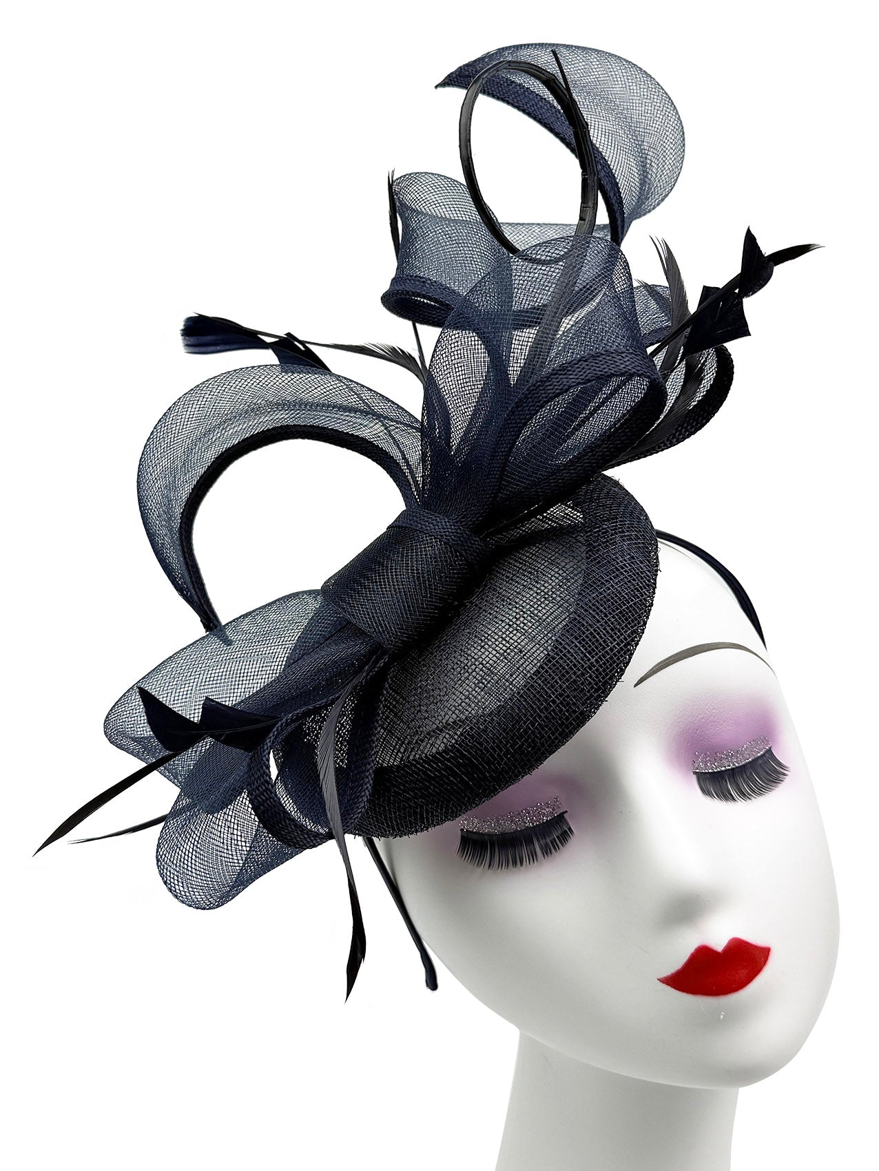 Round Pill Box Fascinator with Bow & Feathers Detailing