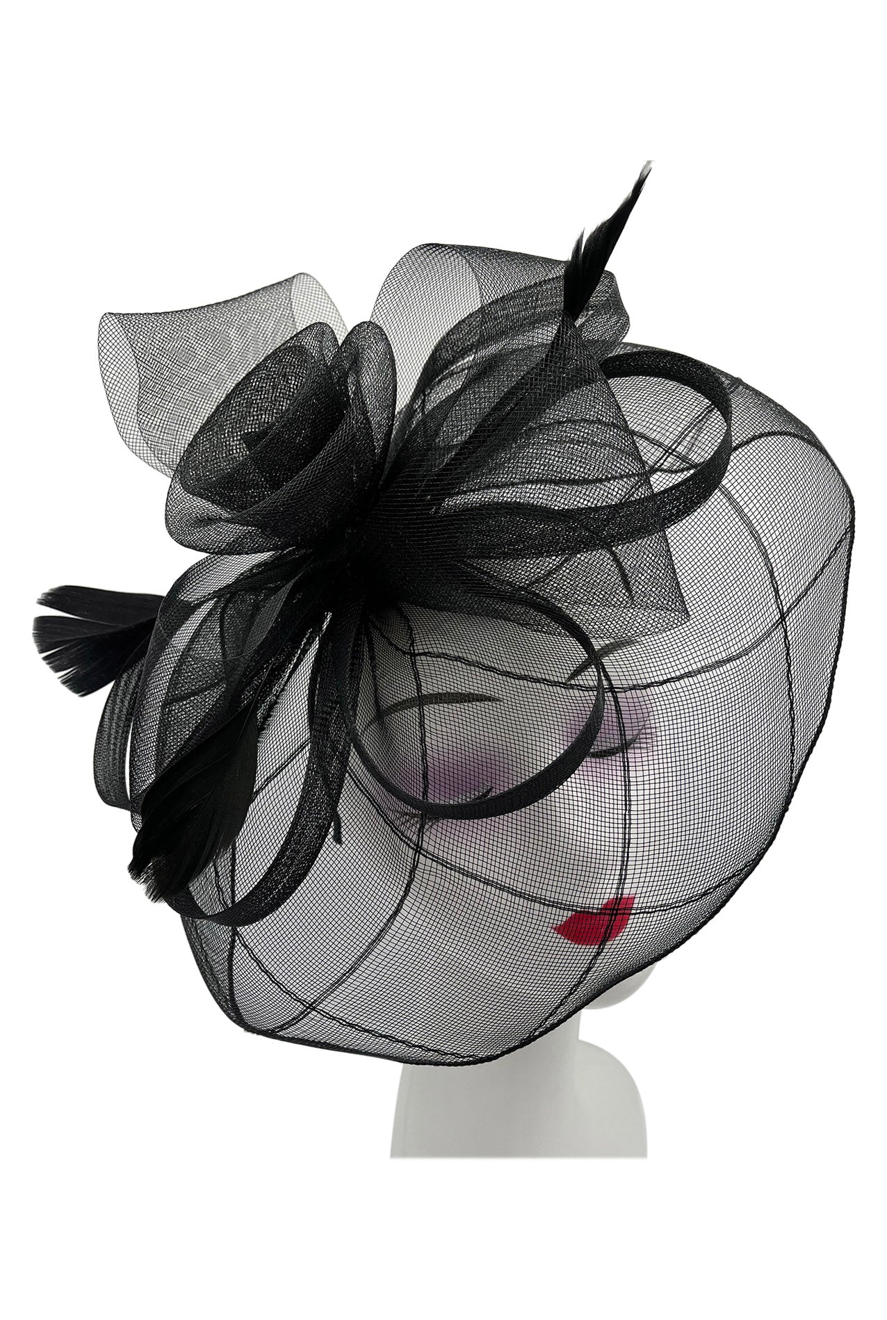 Large Mesh Fascinator with Center Flower & Popping Feathers