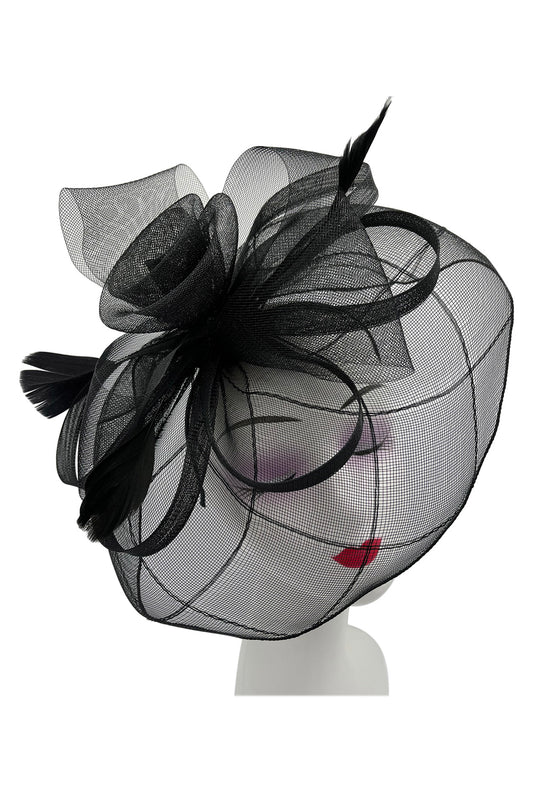 Large Mesh Fascinator with Center Flower & Popping Feathers