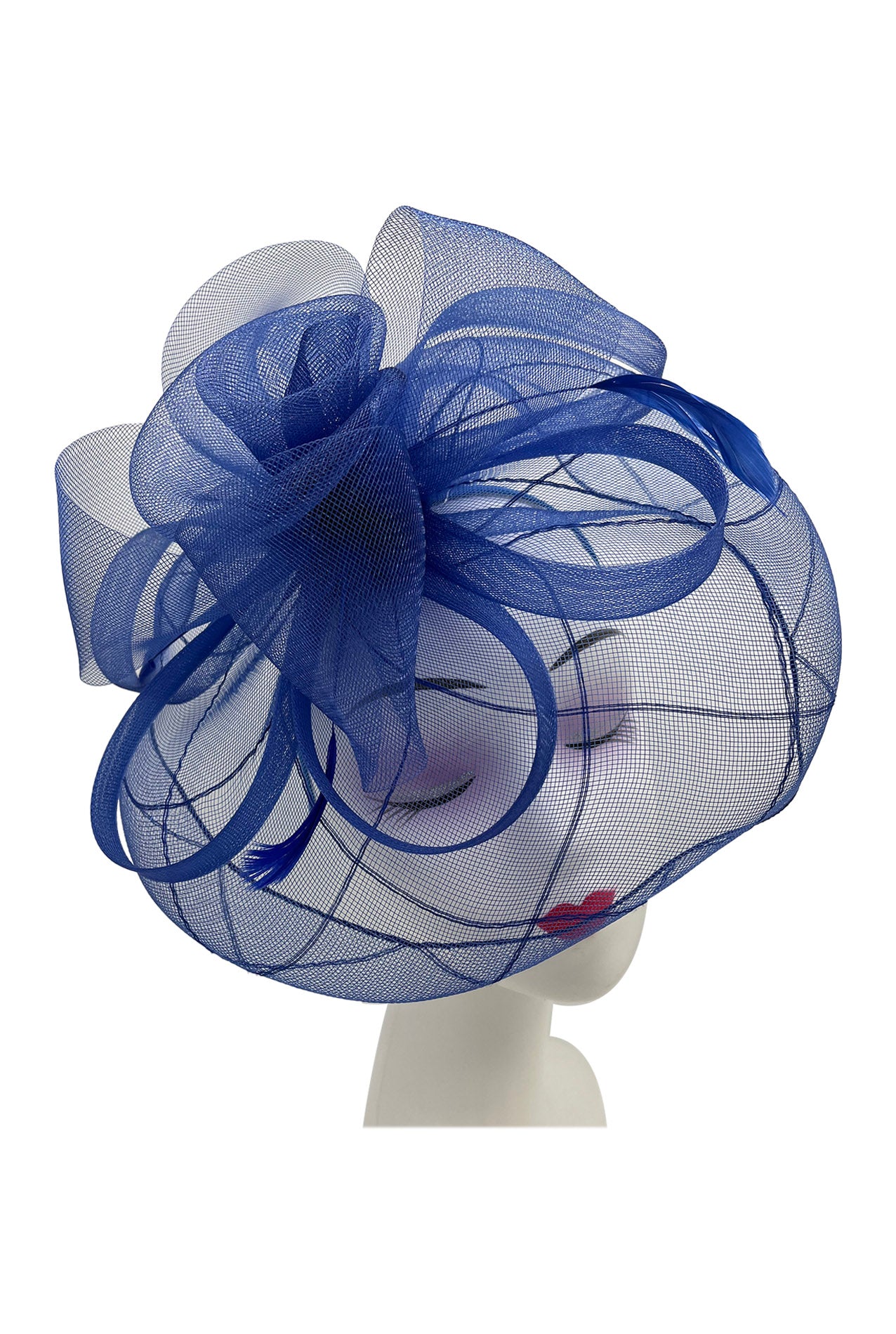 Large Mesh Fascinator with Center Flower & Popping Feathers