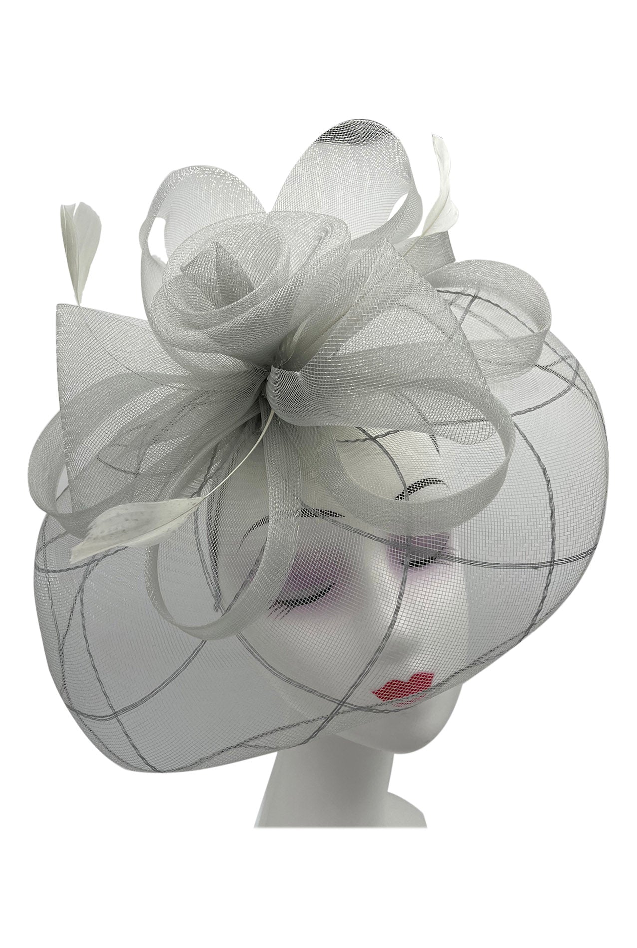 Large Mesh Fascinator with Center Flower & Popping Feathers