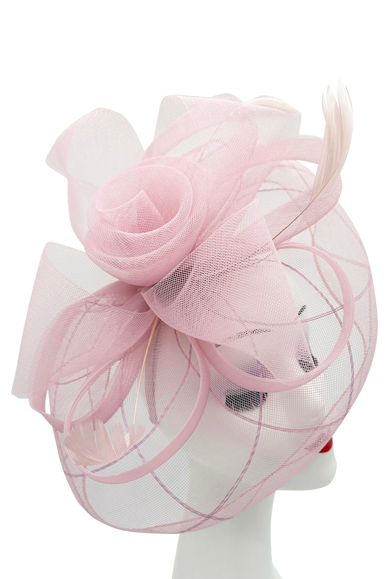 Large Mesh Fascinator with Center Flower & Popping Feathers