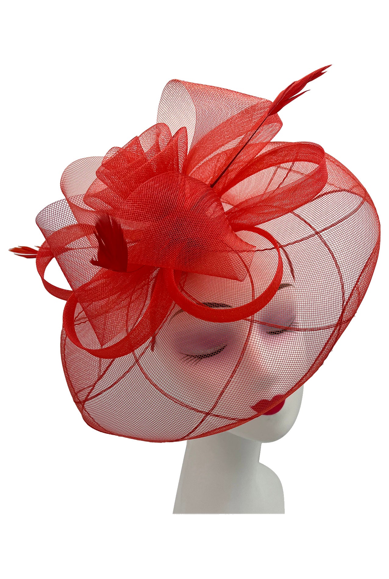Large Mesh Fascinator with Center Flower & Popping Feathers