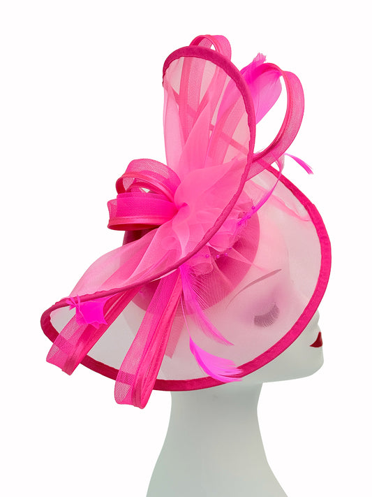 Arc Shaped Fascinator with Feathers and Floral Burst
