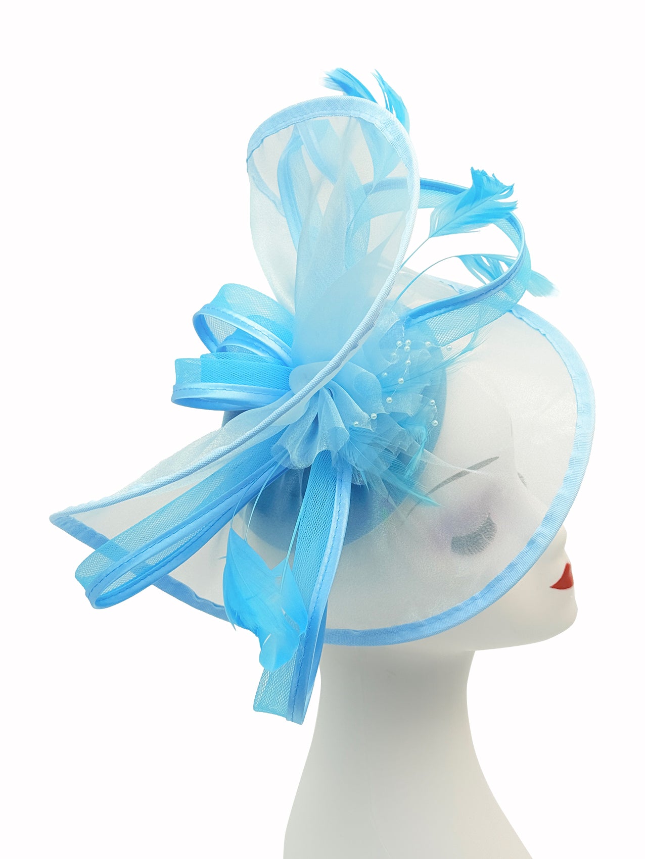 Arc Shaped Fascinator with Feathers and Floral Burst